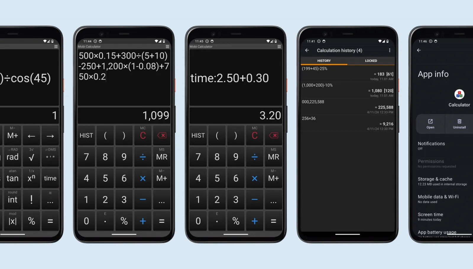Mobi Calculator displayed on several mobile devices