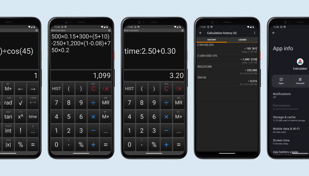Mobi Calculator displayed on several mobile devices