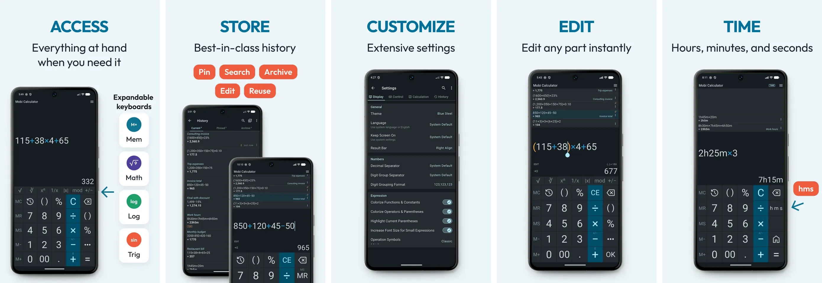 Mobi Calculator displayed on several mobile devices