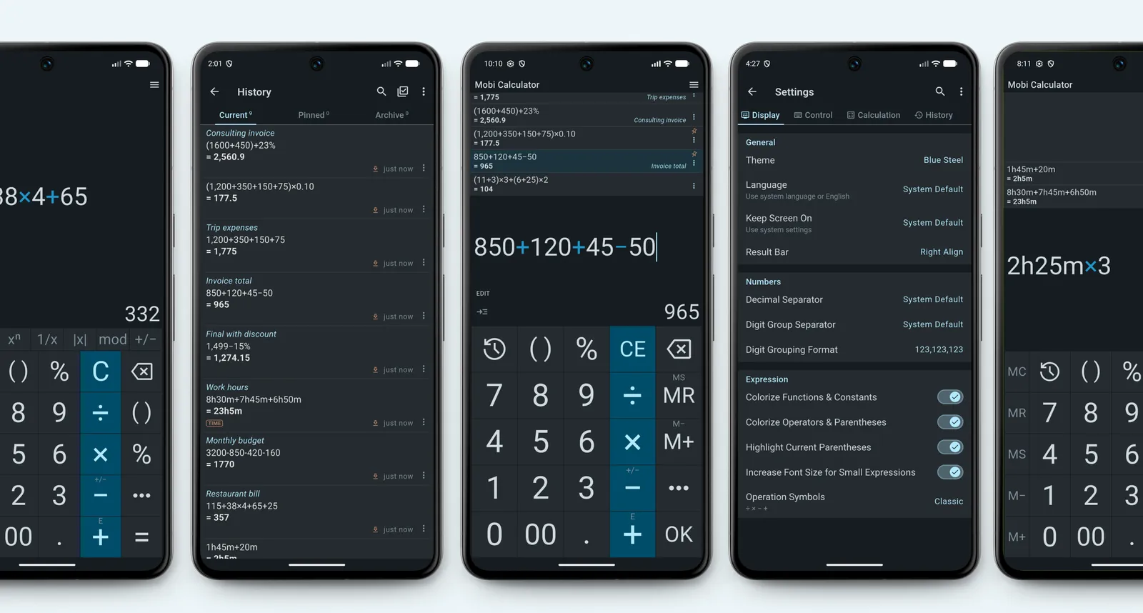 Mobi Calculator displayed on several mobile devices