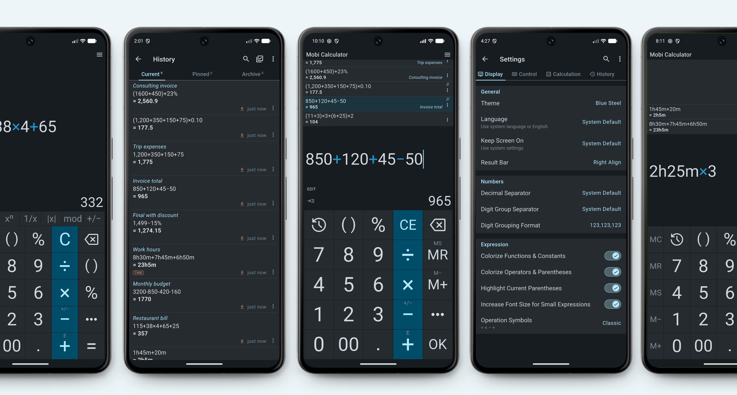 Mobi Calculator displayed on several mobile devices